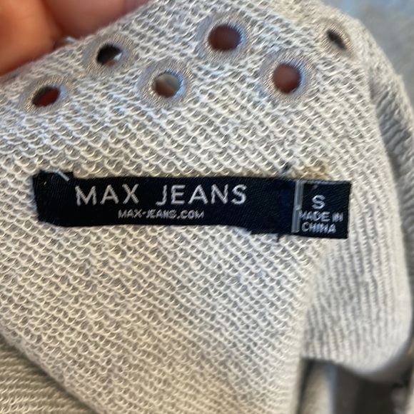 MAX JEANS Grey STUDDED woman’s cut out neckline terry light sweatshirt / top SM - Picture 9 of 11
